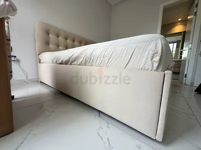 Upholstered King Size Bed Frame with Tufted Headboard - Cream included the mattress