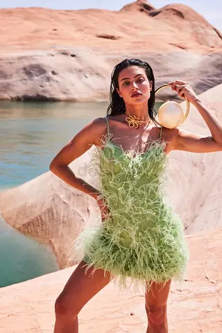 Cult Gaia Zariah Feather Mini Dress in Aloe — Size S