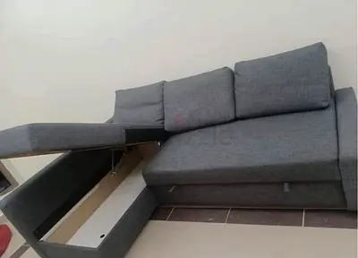 Grey L-Shaped Sofa Bed with Storage