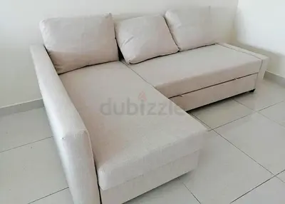 Beige L-shaped Sofa Bed with Chaise Lounge