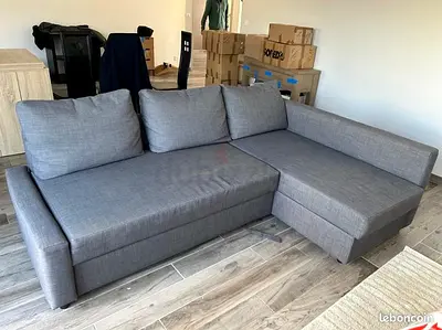 Gray L-shaped Fabric Sofa bed with Chaise - Good Condition