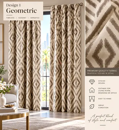 Geometric Design  Luxury Jacquard Curtain Panels – Geometric Design