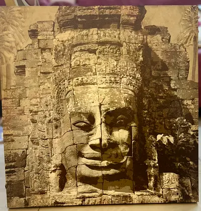 Canvas Wall Art: Large Stone Bayon Face Print (Temple Sculpture)