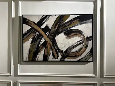 Abstract black and gold framed wall painting