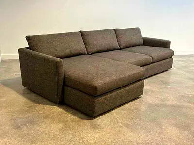 Left-facing sectional sofa with chaise — dark brown fabric, spacious seating