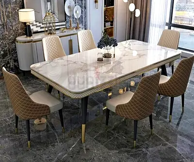 Jeavy duty New Top marble Marble dinning Table including 6 Chair for Sale