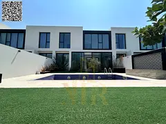 Upscale villa for rent in Al Zorah, Ajman, featuring 4 master bedrooms, a private pool, and a prime 