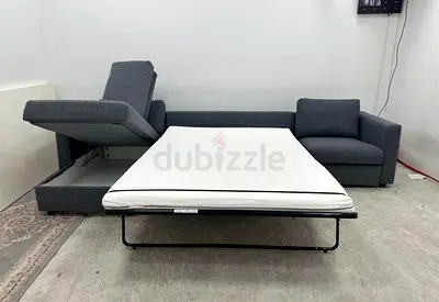 Grey L-Shaped Sofa Bed with Integrated Storage
