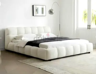 Modern White Tufted Upholstered Platform Bed Frame included Topper spring mattress 28cm