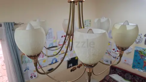 Brass Chandelier with Frosted Glass Shades - Good Condition