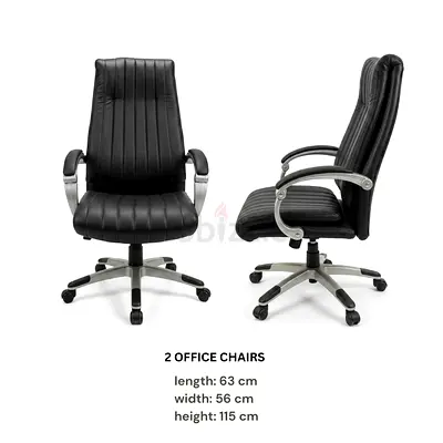 Set of 2 Black Leather Executive Office Chairs - Comfortable Swivel Chairs