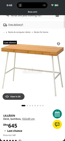 IKEA LILLÅSEN bamboo desk - 102x49 cm, good condition