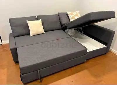 Grey L-shaped Sofa Bed with Storage - Good Condition