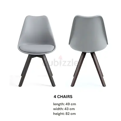 Set of 4 Modern Grey Dining Chairs with Wooden Legs