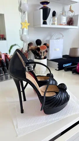 Louboutin black leather high heel platform sandals with ankle strap - size 38. Retail price: 4650AED