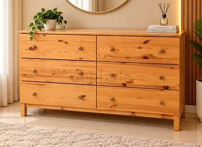 Solid Pine 6-Drawer Dresser / Chest - Light Wood Finish