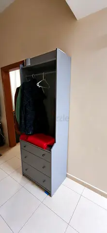 IKEA HAUGA Open Wardrobe with 3 Drawers, Grey (70x199 cm) - Good Condition