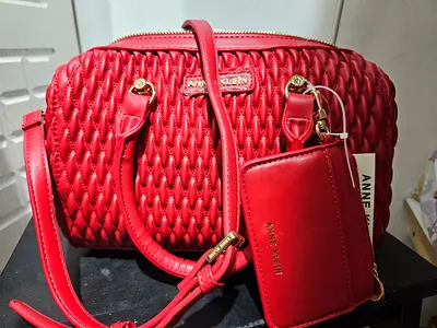 Red Anne Klein Quilted Handbag with Card Holder - Excellent Condition