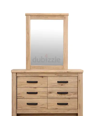 6-Drawer Wooden Dresser with Mirror - Light Oak Finish