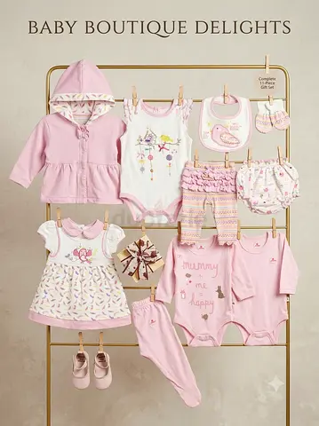 Used Baby Girl 11-Piece Clothing Gift Set - Pink 3-6 months