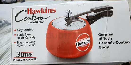 Hawkins Contura 3L Pressure Cooker - Tomato Red, Ceramic-Coated