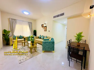 Luxury apartment, second occupancy. Two bedrooms, living room, and open balcony. Ajman, Al Nuaimiya. Fully furnished for monthly rent.