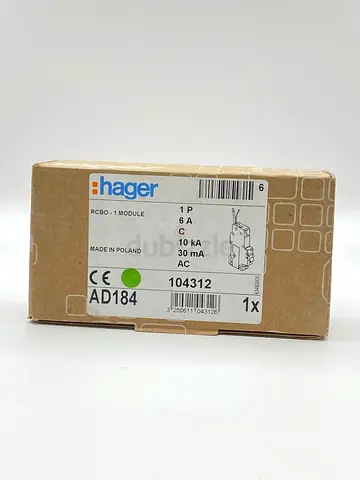 Hager RCBO AD184 1P 6A 30mA Residual Current Breaker - New in Box
