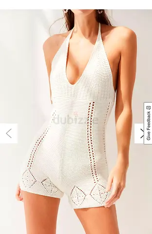 White Crochet Halter Romper - Size small