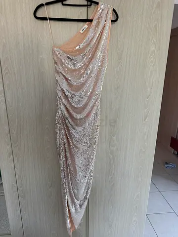 H&M Studio beige sequin dress with thigh split - stunning condition