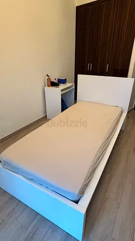 Free - Single white wooden bed frame with mattress - good condition