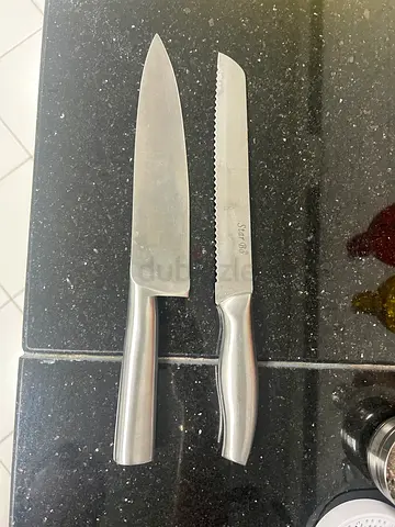 Stainless Steel Kitchen Knife Set - 2 Pieces (Chef + Serrated)