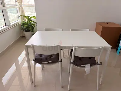 White 4-Seater Dining Table with Chairs - Minimal Design