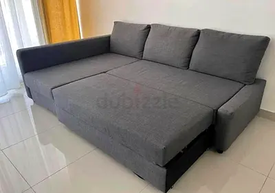 Grey L-Shaped Sofa Bed with Pull-Out Extension
