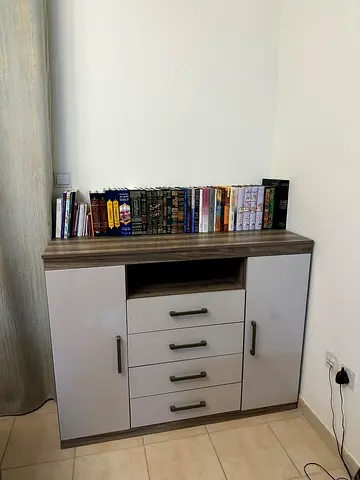 Modern Grey and Wood Finish Sideboard Cabinet