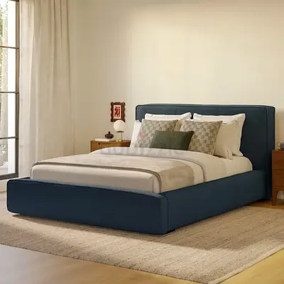 Blue velvet 2 front drawers queen thick bed