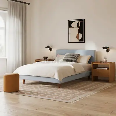 Square headboard light blue king bed
