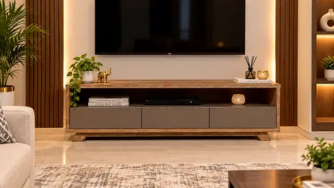 Marina homes Solid Wood TV Entertainment Unit with Storage - Modern Low Console