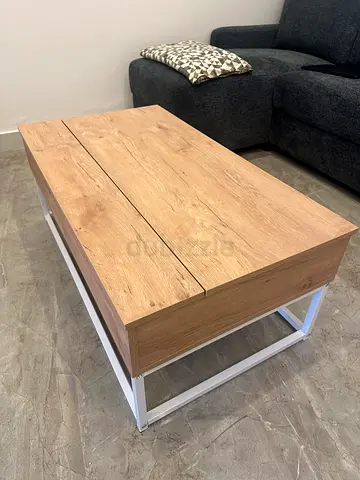 Wooden coffee table with white metal frame - modern, good condition