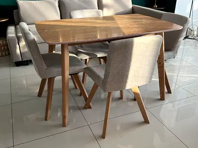 Solid Wood Dining Table with 4 Upholstered Chairs - Light Oak