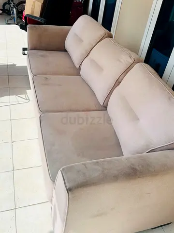 3-Seater Beige Fabric Sofa - Good Condition