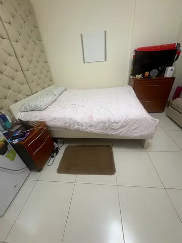 Queen size upholstered bed frame with headboard - good condition