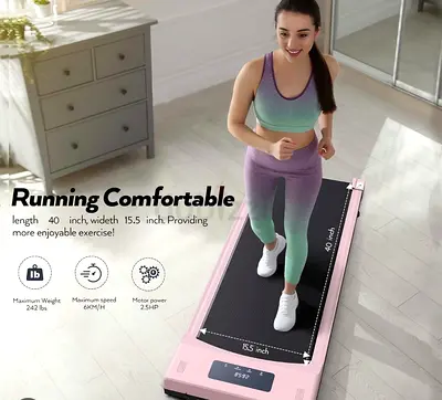 Compact Foldable Walking Treadmill - Pink, 40-inch Running Belt