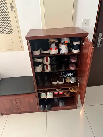 Wooden Shoe Cabinet with Bench — Compact Entryway Storage