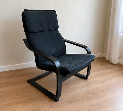 Ikea Black Poäng-style Armchair with Cushioned Seat
