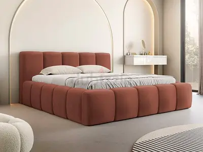 Modern Upholstered Queen Bed with Padded Headboard - Dusty Rose