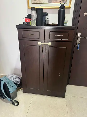 Dark Wood Tall shoe Storage Cabinet with Drawers - Good Condition