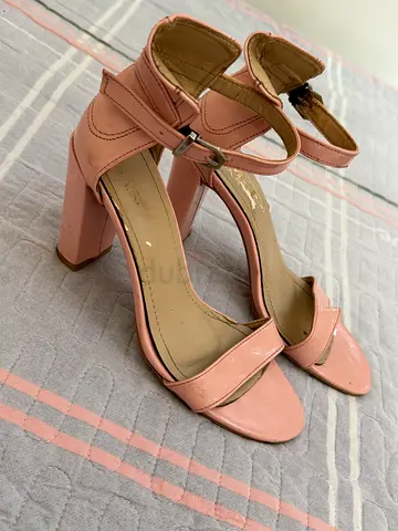 pink patent block heel sandals