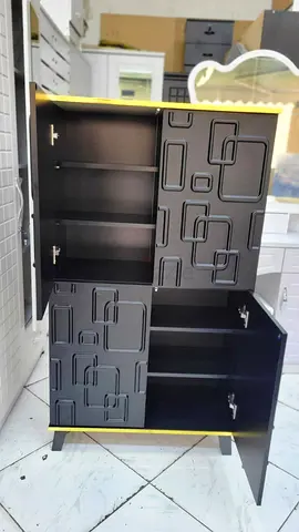 Black Modern Cabinet with Geometric Panel Doors - Good Condition