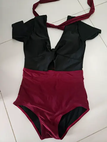 Women's one-piece swimsuit, burgundy and black, size M