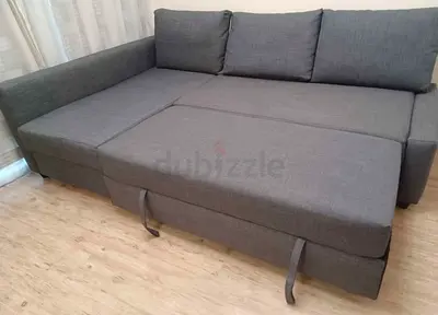 Dark Grey L-Shaped Sofa Bed with Pull Out Extension
